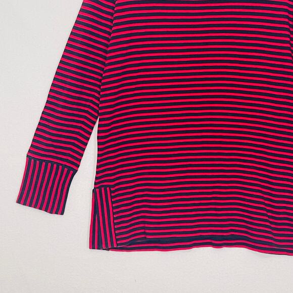 Talbots Sweater Womens Medium Red Navy Blue Striped Boat Neck Knit Top Pullover - Picture 12 of 12